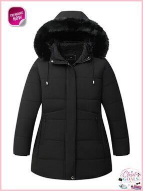 Women's Plus Size Winter Parka Down Alternative Jacket Hooded Waterproof